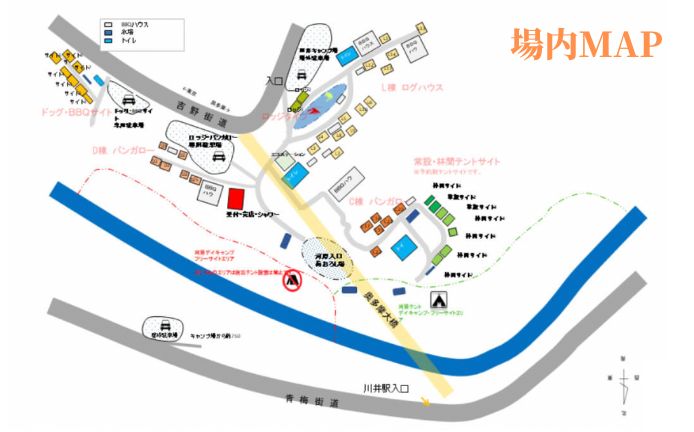 川井キャンプ場の場内MAP