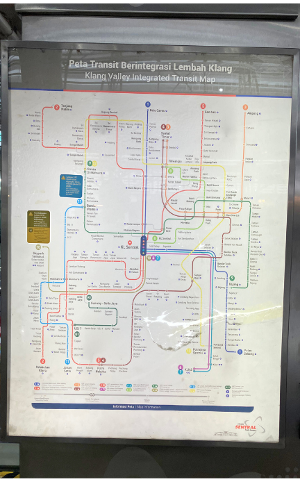 マレーシアKLセントラル駅の路線図