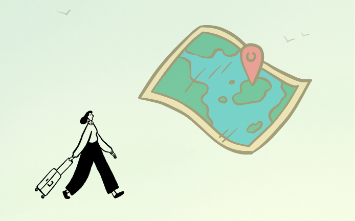地図と旅人のイラスト